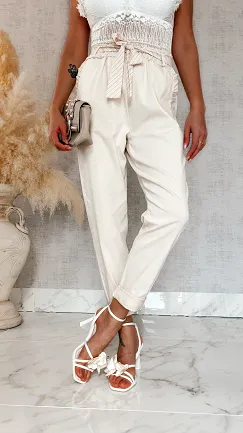 Wiosenne spodnie cygaretki w kolorze ecru ONE SIZE - R840