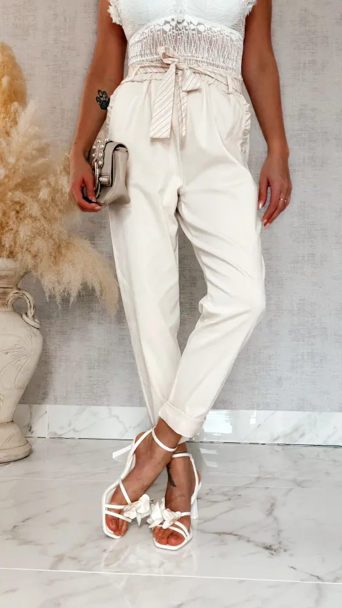 Wiosenne spodnie cygaretki w kolorze ecru ONE SIZE - R840