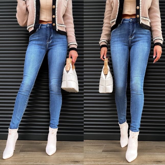 Wyjątkowe elastyczne spodnie jeansowe rurki PUSH UP blue jeans - S419