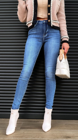 Wyjątkowe elastyczne spodnie jeansowe rurki PUSH UP blue jeans - S419