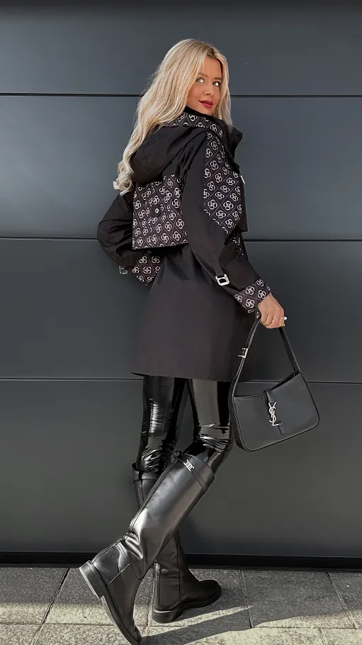 Fantastyczna kurtka PARKA zdobiona modnym wzorem CZARNA - R068