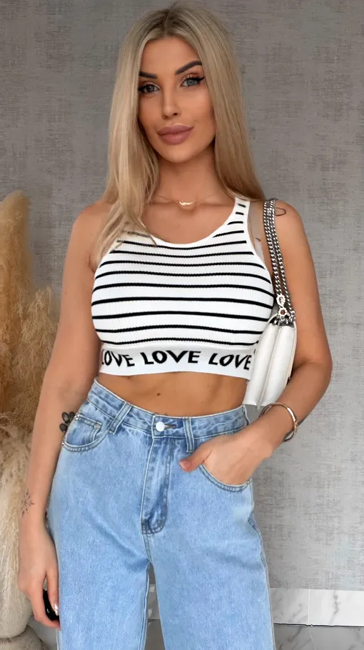 Elastyczny sportowy TOP w paski z wiskozy BIAŁY - R759