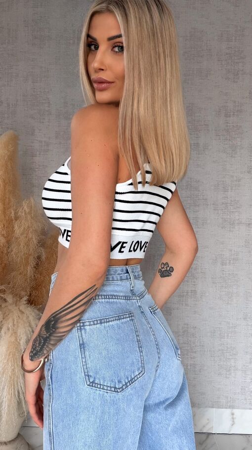Elastyczny sportowy TOP w paski z wiskozy BIAŁY - R759