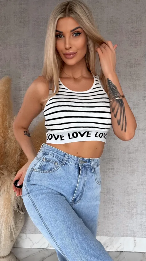 Elastyczny sportowy TOP w paski z wiskozy BIAŁY - R759