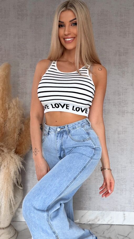 Elastyczny sportowy TOP w paski z wiskozy BIAŁY - R759