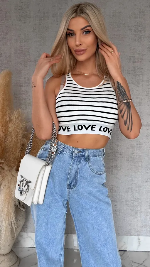 Elastyczny sportowy TOP w paski z wiskozy BIAŁY - R759