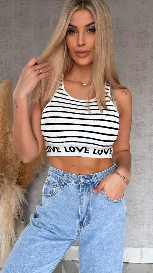 Elastyczny sportowy TOP w paski z wiskozy BIAŁY - R759