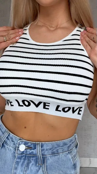 Elastyczny sportowy TOP w paski z wiskozy BIAŁY - R759