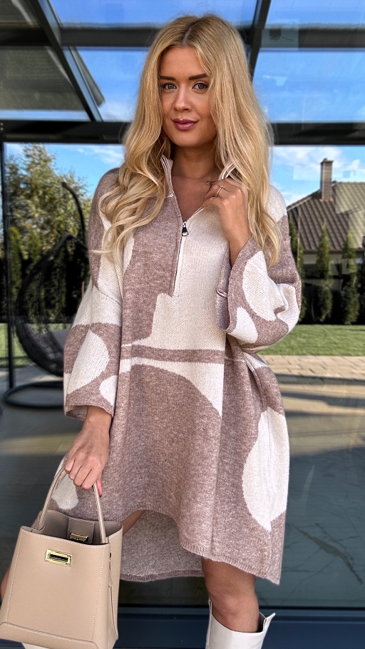 Luźna sukienka BLUZA dzianinowa oversize z golfem na zamek - N837