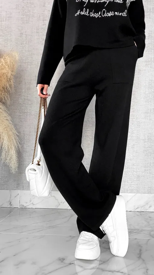 Oryginalny wiosenny komplet dzianinowy czarna bluza + czarne spodnie ONE SIZE - R597A