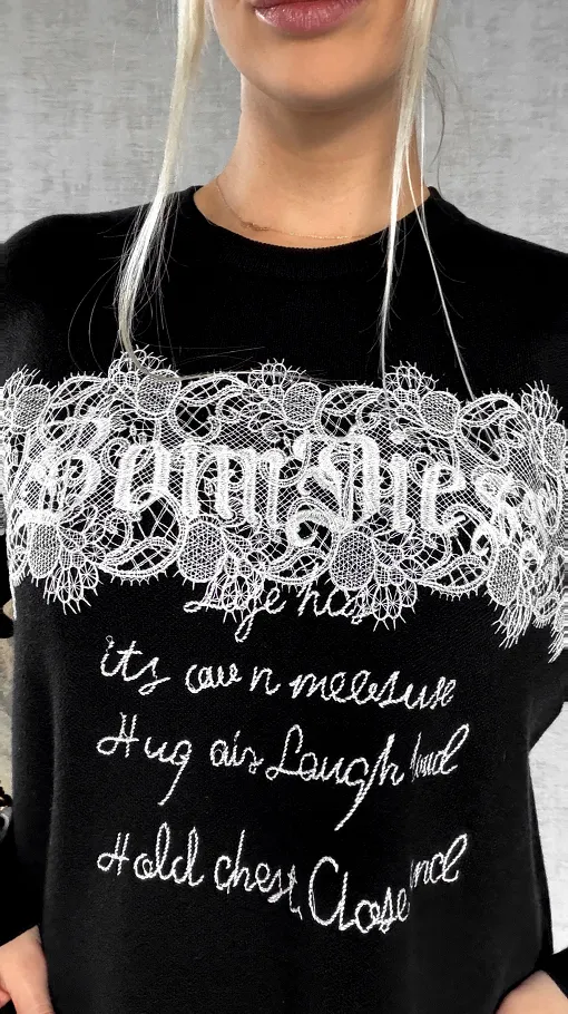 Oryginalny wiosenny komplet dzianinowy czarna bluza + czarne spodnie ONE SIZE - R597A