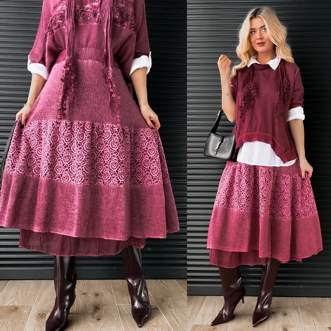 Bordowa spódnica z lekkiej bawełnianej dzianiny ONE SIZE - N878