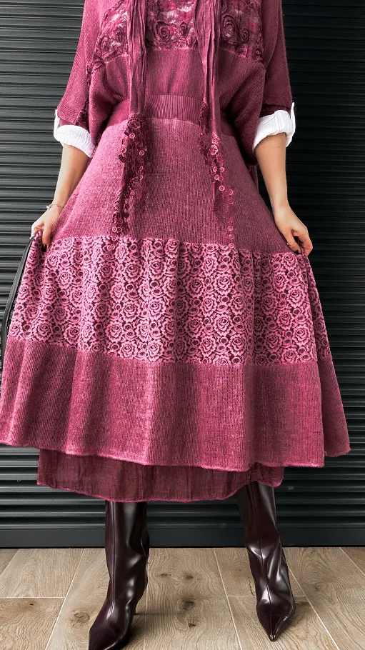 Bordowa spódnica z lekkiej bawełnianej dzianiny ONE SIZE - N878