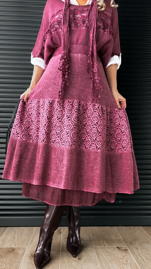 Bordowa spódnica z lekkiej bawełnianej dzianiny ONE SIZE - N878