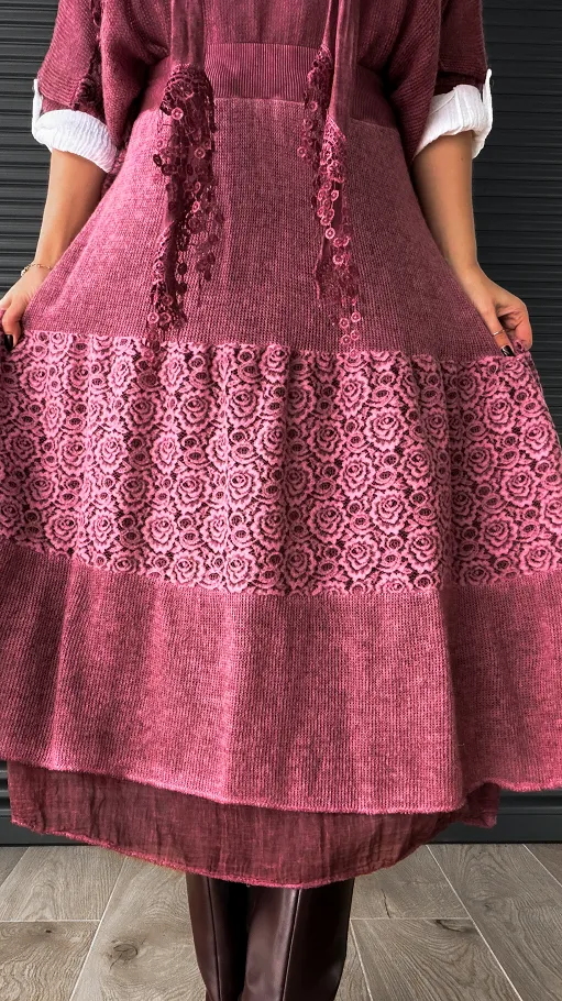 Bordowa spódnica z lekkiej bawełnianej dzianiny ONE SIZE - N878