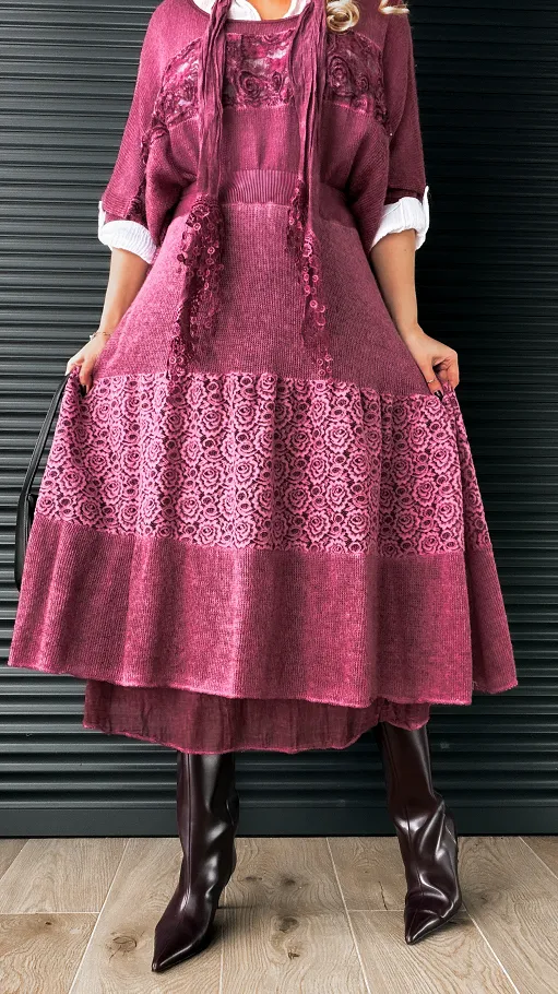 Bordowa spódnica z lekkiej bawełnianej dzianiny ONE SIZE - N878