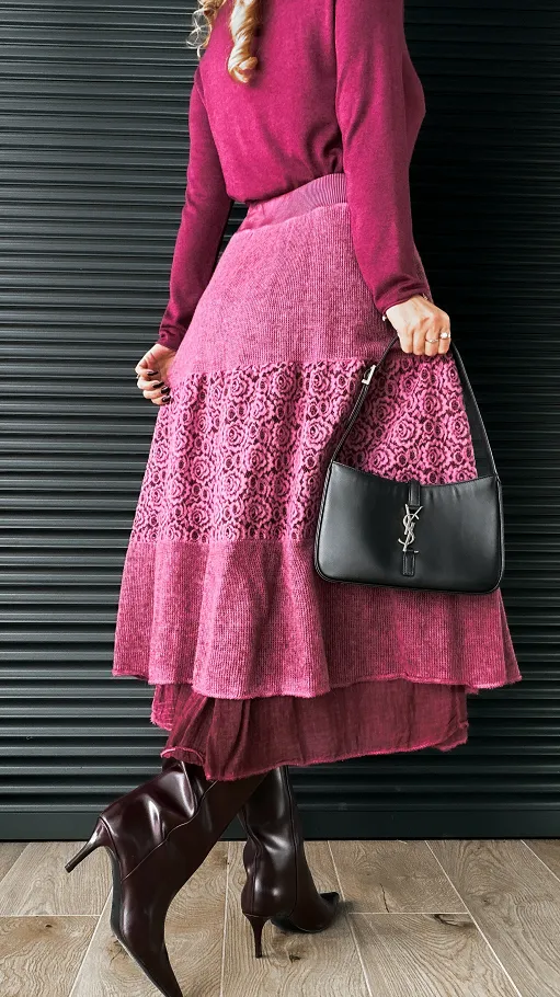 Bordowa spódnica z lekkiej bawełnianej dzianiny ONE SIZE - N878