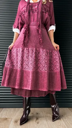 Bordowa spódnica z lekkiej bawełnianej dzianiny ONE SIZE - N878