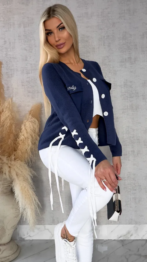 Bawełniany sweter w stylu katany zapinany na guziki ONE SIZE blue - R623