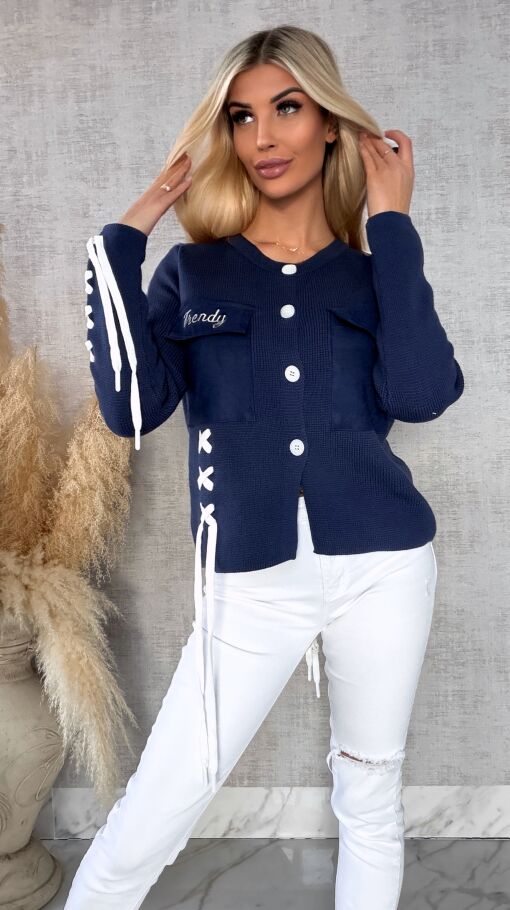 Bawełniany sweter w stylu katany zapinany na guziki ONE SIZE blue - R623
