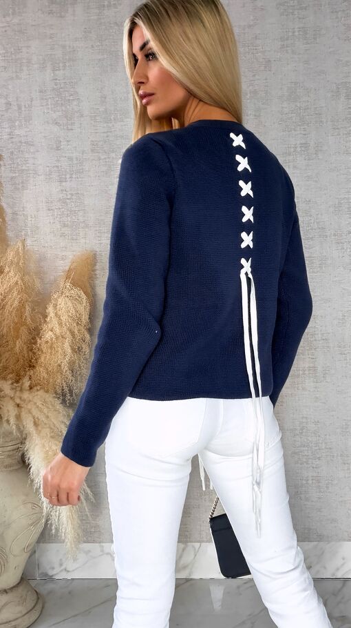 Bawełniany sweter w stylu katany zapinany na guziki ONE SIZE blue - R623