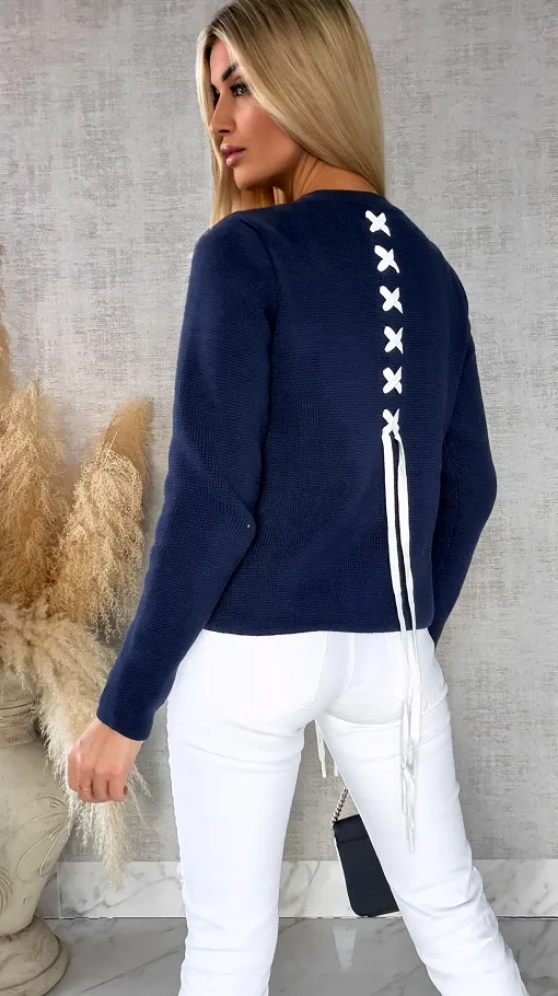 Bawełniany sweter w stylu katany zapinany na guziki ONE SIZE blue - R623