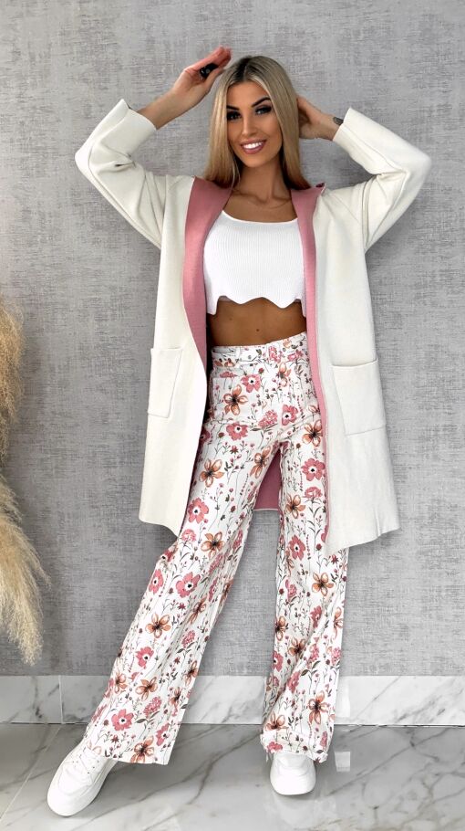 Elastyczne spodnie jeansowe WHITE JEANS w kolorowe kwiaty - R602A