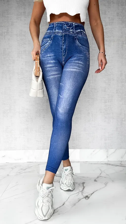 Świetne spodnie legginsy w jeansowym stylu BLUE - P397