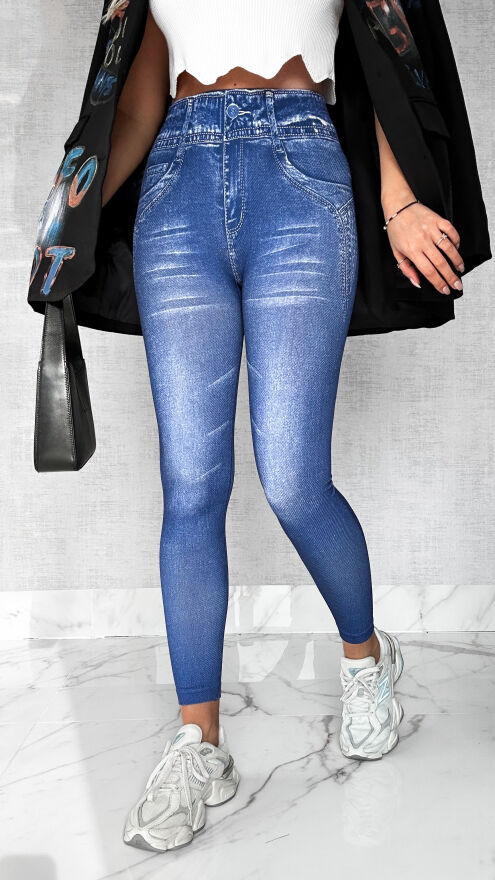 Świetne spodnie legginsy w jeansowym stylu BLUE - P397