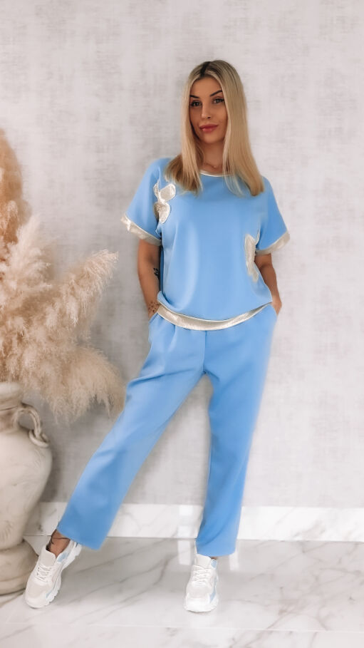 Idealny niebieski komplet dresowy ze złotymi dodatkami ONE SIZE - R955