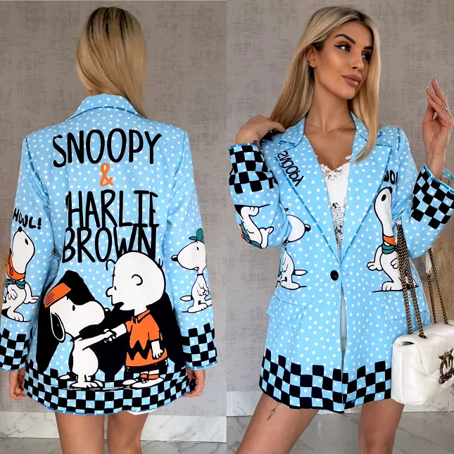 Oryginalna marynarka w grochy z bajkowym motywem OVERSIZE blue - R942