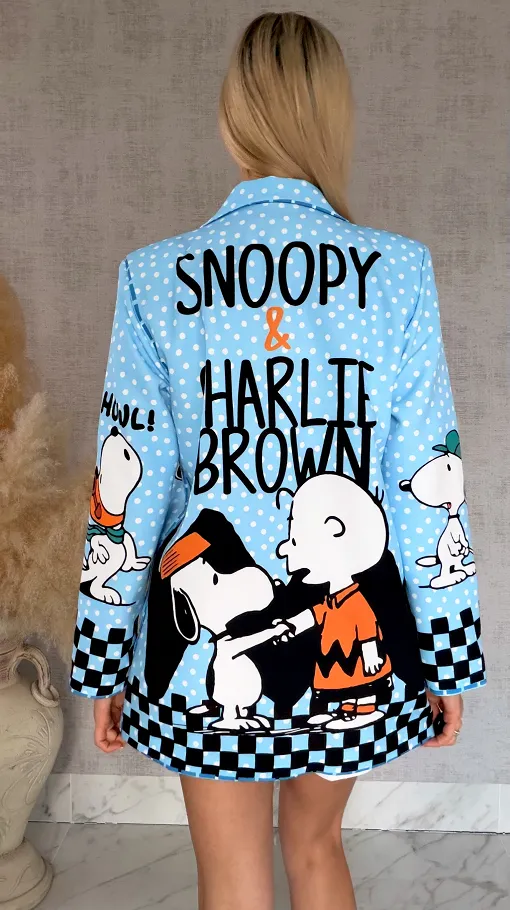 Oryginalna marynarka w grochy z bajkowym motywem OVERSIZE blue - R942