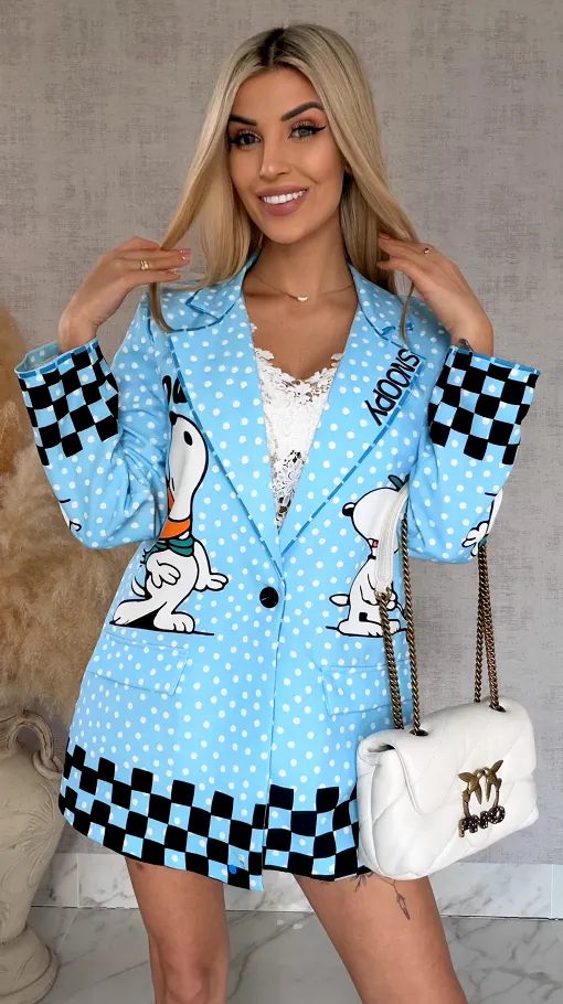 Oryginalna marynarka w grochy z bajkowym motywem OVERSIZE blue - R942