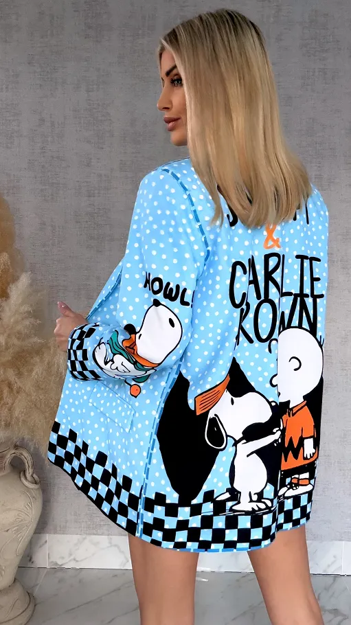 Oryginalna marynarka w grochy z bajkowym motywem OVERSIZE blue - R942