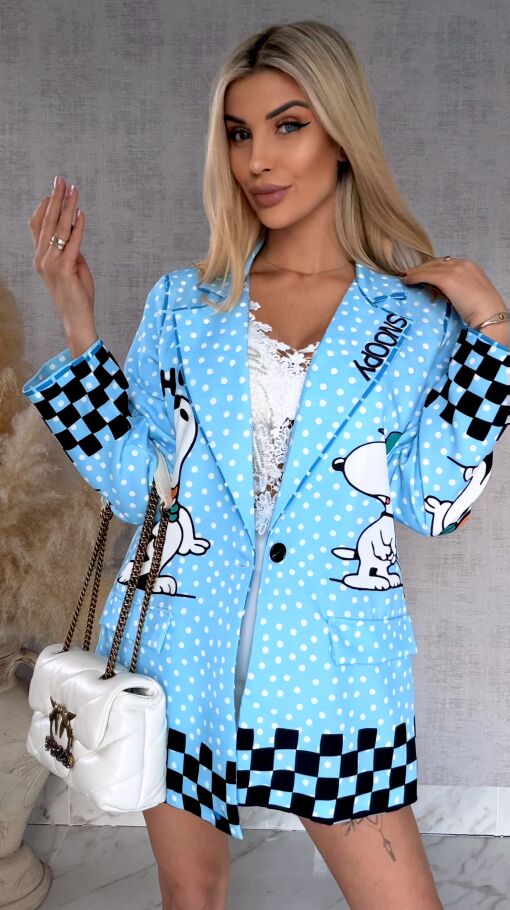 Oryginalna marynarka w grochy z bajkowym motywem OVERSIZE blue - R942