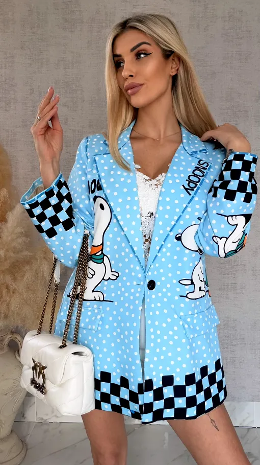 Oryginalna marynarka w grochy z bajkowym motywem OVERSIZE blue - R942