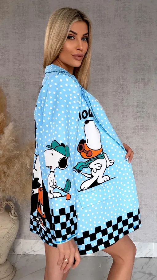 Oryginalna marynarka w grochy z bajkowym motywem OVERSIZE blue - R942