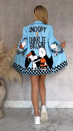 Oryginalna marynarka w grochy z bajkowym motywem OVERSIZE blue - R942