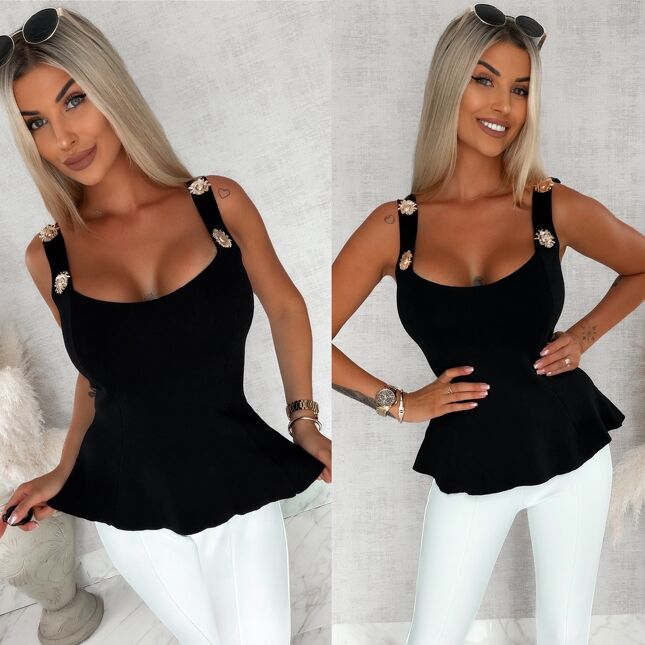 Elegancka dzianinowa bluzka na ramiączkach ONE SIZE czarna - S186B
