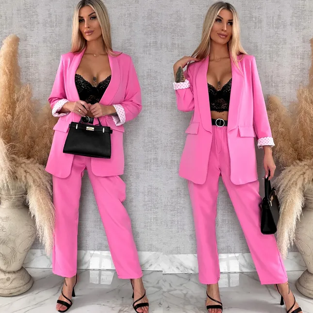 Elegancka wiosenna marynarka z podszewką w groszki PINK one size - R670C