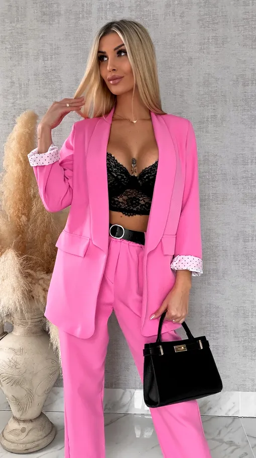 Elegancka wiosenna marynarka z podszewką w groszki PINK one size - R670C