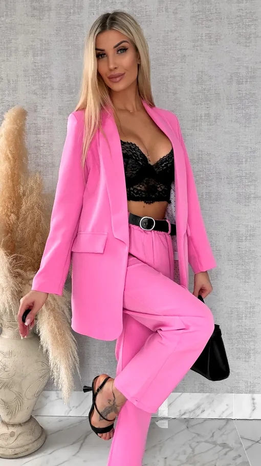 Elegancka wiosenna marynarka z podszewką w groszki PINK one size - R670C