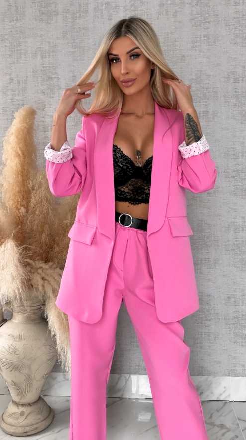 Elegancka wiosenna marynarka z podszewką w groszki PINK one size - R670C