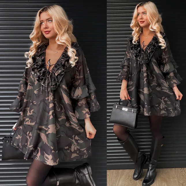 Świetna MORO sukienka w jesiennym klimacie ONE SIZE - R154