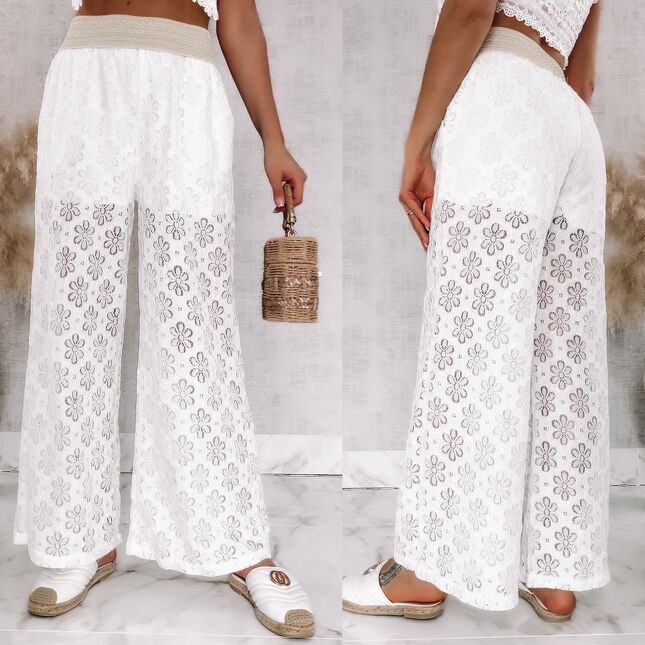Białe koronkowe spodnie w stylu boho ONE SIZE - R934