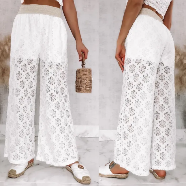 Białe koronkowe spodnie w stylu boho ONE SIZE - R934