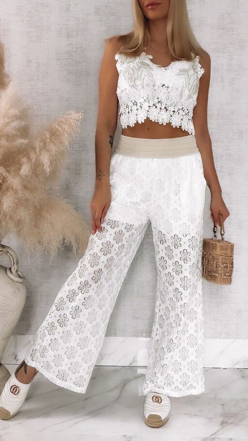 Białe koronkowe spodnie w stylu boho ONE SIZE - R934