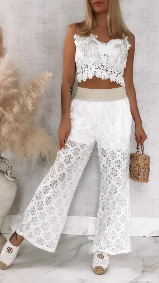 Białe koronkowe spodnie w stylu boho ONE SIZE - R934