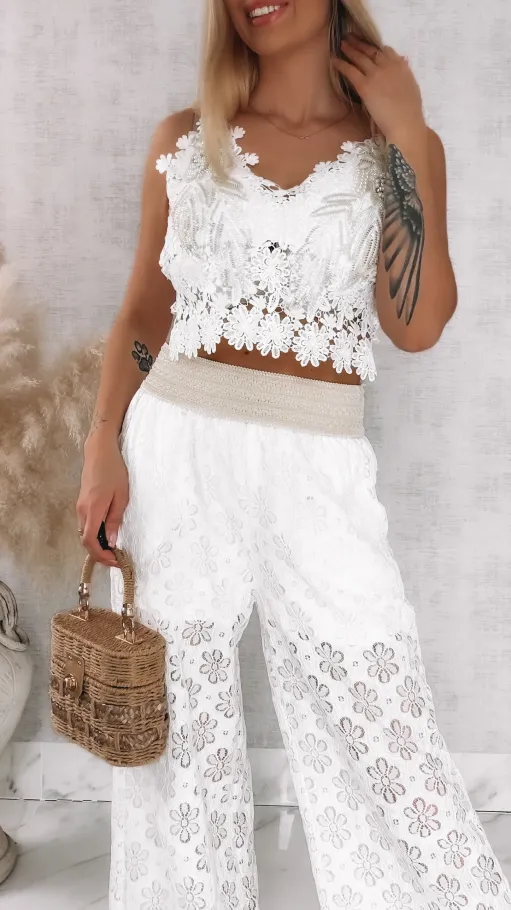 Białe koronkowe spodnie w stylu boho ONE SIZE - R934