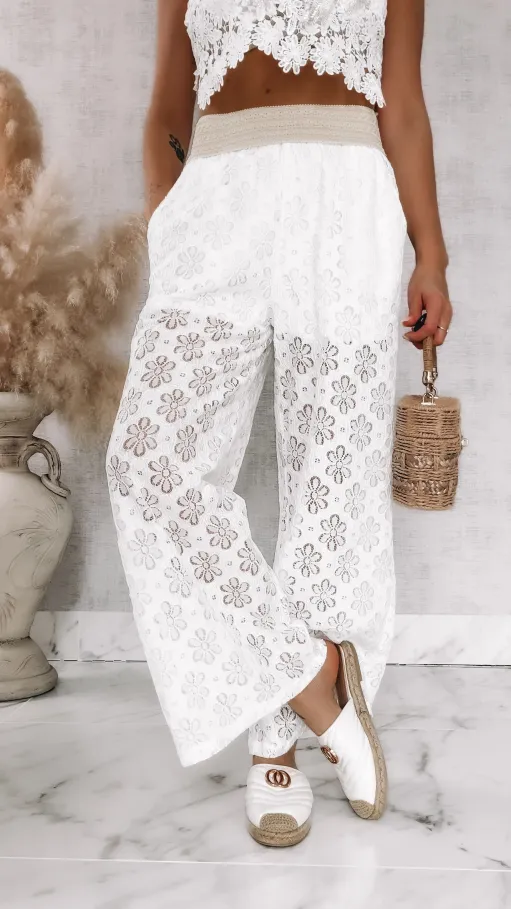 Białe koronkowe spodnie w stylu boho ONE SIZE - R934